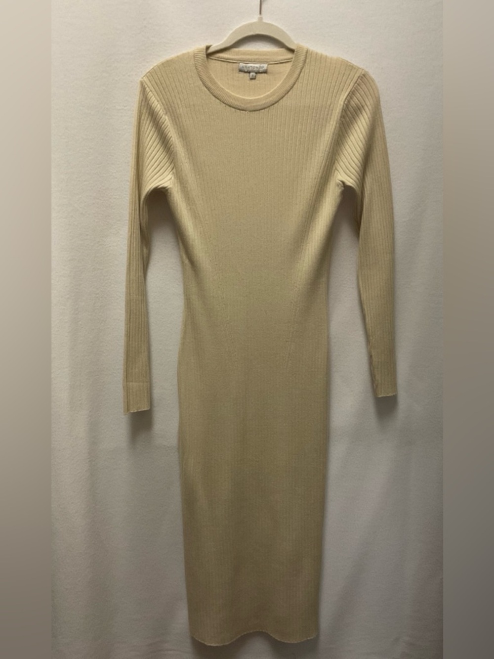 Anatomie Slim Ribbed Long-Sleeve Midi Dress in Ivory